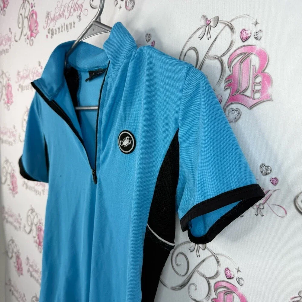 Castelli shirt polo style aqua Blue and black stretchy half zip Cycling Jersey